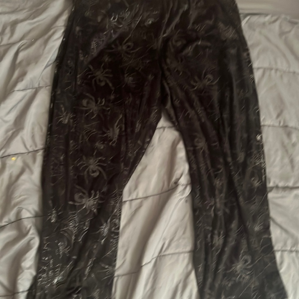 Black spider grey pajama pants glittery